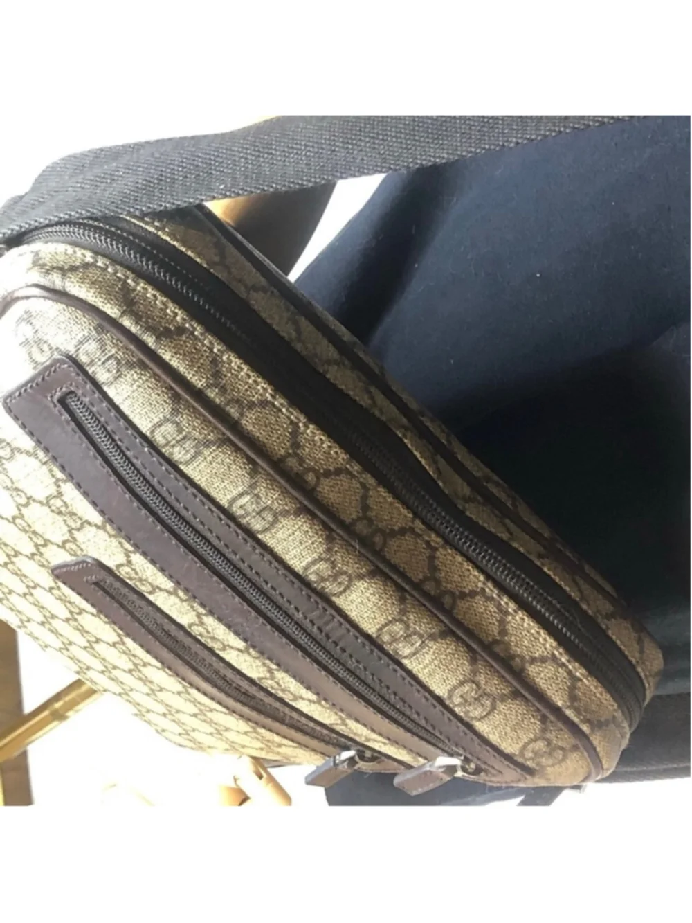GUCCI GG Monogram Coated Canvas Brown Leather Crossbody Messenger Bag VINTAGE